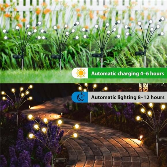 6-Pack Solar Garden Lights, Upgraded 48 LED Firefly Solar Swaying Lights - Picture 2 of 7